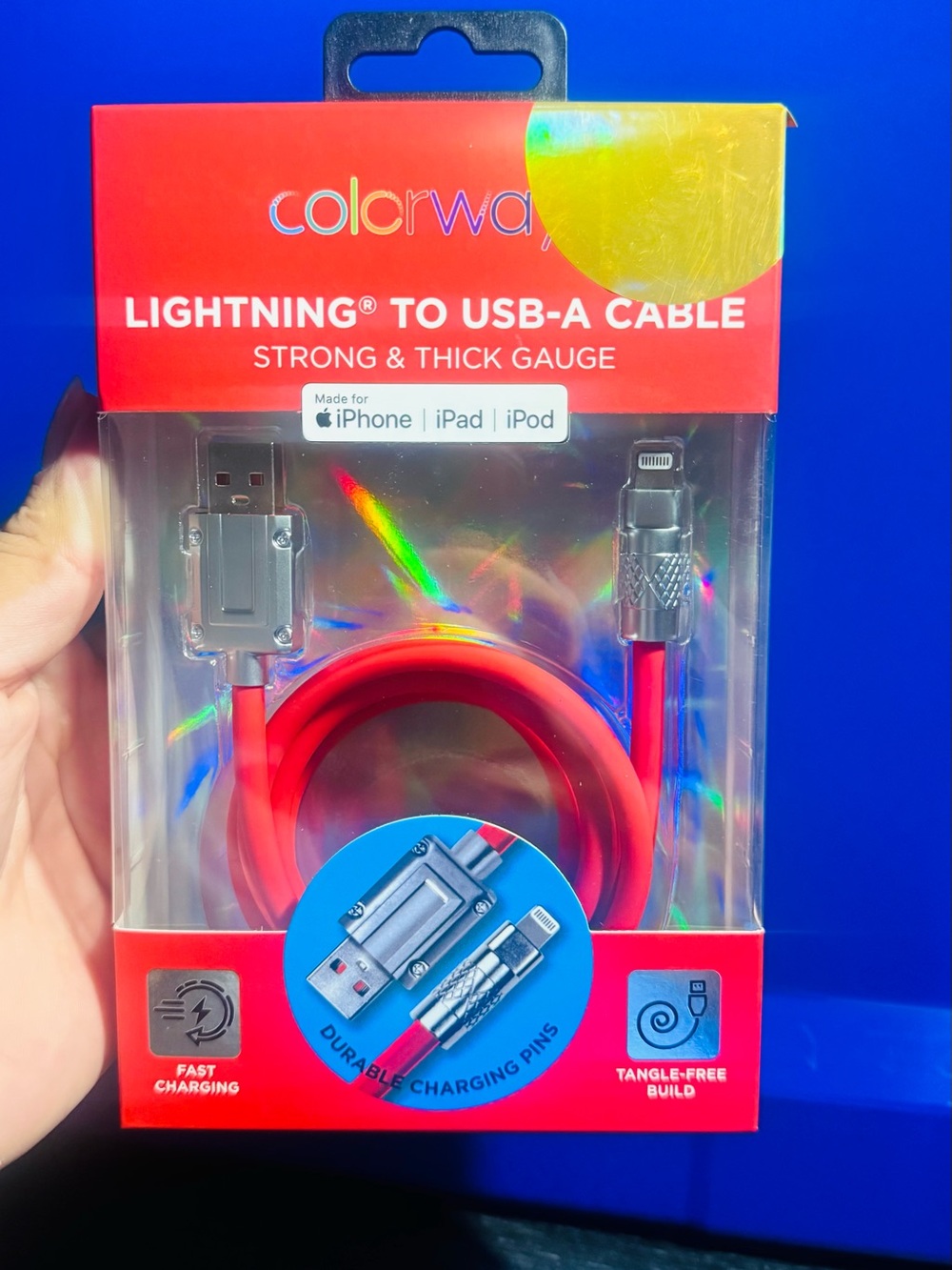 Red Lightning to USB-A Cable for iPhone, iPad, iPod